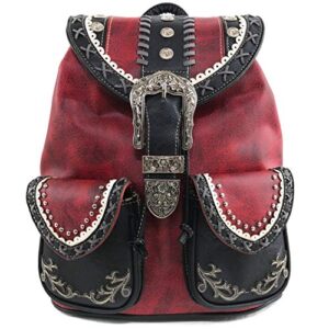 zelris western country floral buckle rucksack backpack (red)