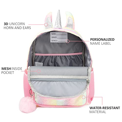 Girls Backpack, Kids Backpack for Girls with Lunch Box Girls Rainbow Unicorn Backpack Sequin Glitter School Backpack Preschool Kindergarten Elementary School Bag for 4- 8 Years Old Girl