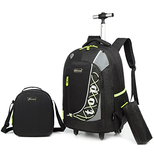 MOHCO Rolling Backpack 18inch with Lunch Bag and Pencil Case Wheeled School Bookbag for Boys and Girls