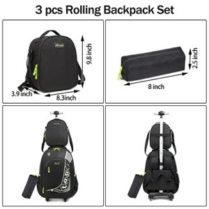 MOHCO Rolling Backpack 18inch with Lunch Bag and Pencil Case Wheeled School Bookbag for Boys and Girls