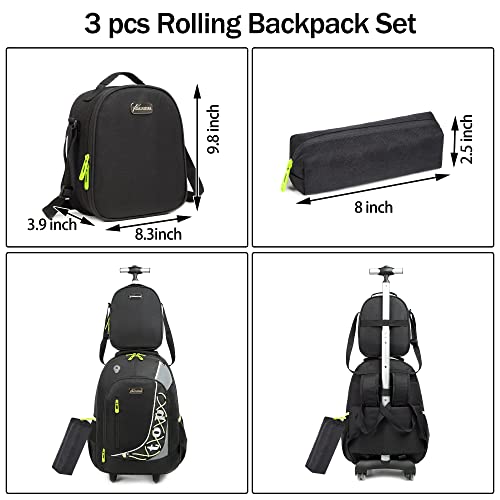 MOHCO Rolling Backpack 18inch with Lunch Bag and Pencil Case Wheeled School Bookbag for Boys and Girls