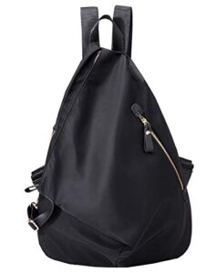paoixeel nylon vintage backpack, casual daypack outdoor travel rucksack hiking backpacks for men and women, black