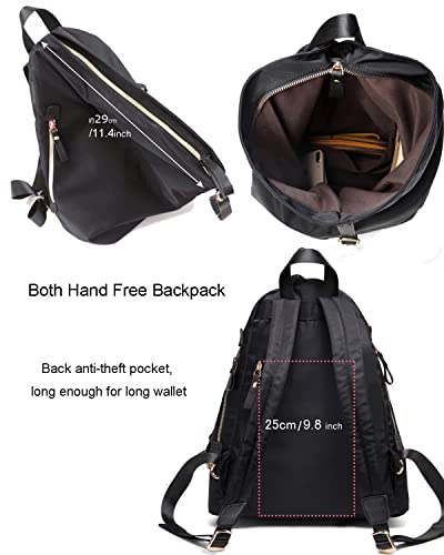 PAOIXEEL Nylon Vintage Backpack, Casual Daypack Outdoor Travel Rucksack Hiking Backpacks for Men and Women, Black