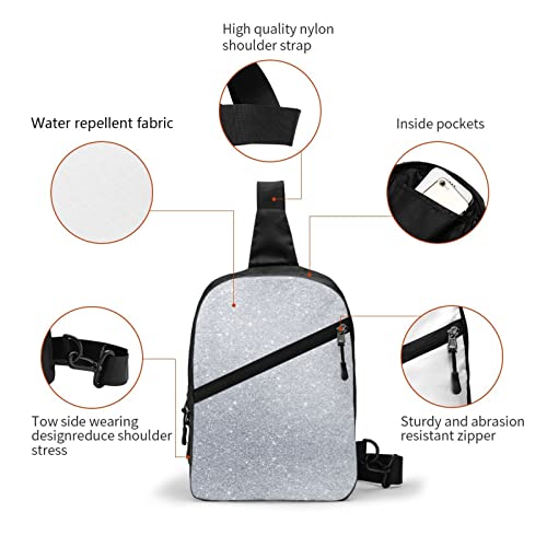 Diamond Silver Pattern Sling Bag Foldable Chest Shoulder Backpack Fanny Pack Crossbody Bags For Men Women Travel Hiking Outdoors