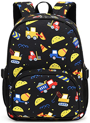 Kids Backpack Boys Girls Preschool Backpacks Toddler Bookbag Kindergarten Daycare Nursery School Bag with Chest Strap (Truck Black)