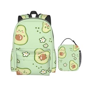 cute avocado pattern backpack 2 piece set unisex large capacity travel daypack with insulated lunch bag for boys girls school bag