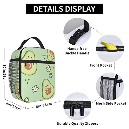 Cute Avocado Pattern Backpack 2 Piece Set Unisex Large Capacity Travel Daypack With Insulated Lunch Bag For Boys Girls School Bag