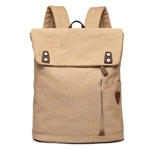 wxnow canvas leather backpack laptop rucksack casual outdoor travel daypack school bag for men women khaki