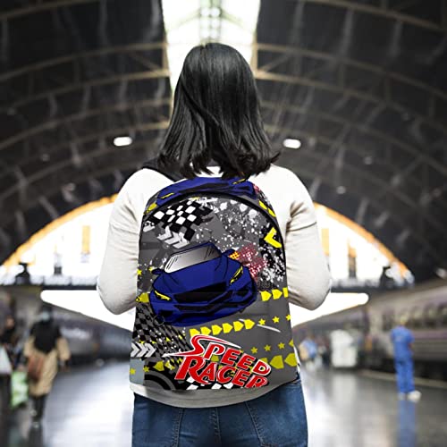 Large Canvas Backpack College School Men & Women Cartoon Speed Racer Car