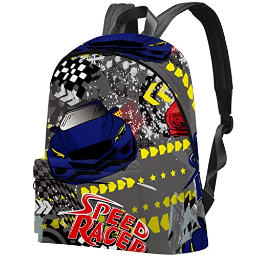 Large Canvas Backpack College School Men & Women Cartoon Speed Racer Car