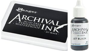 ranger archival jet black permanent dye ink stamp pad & re-inker refill