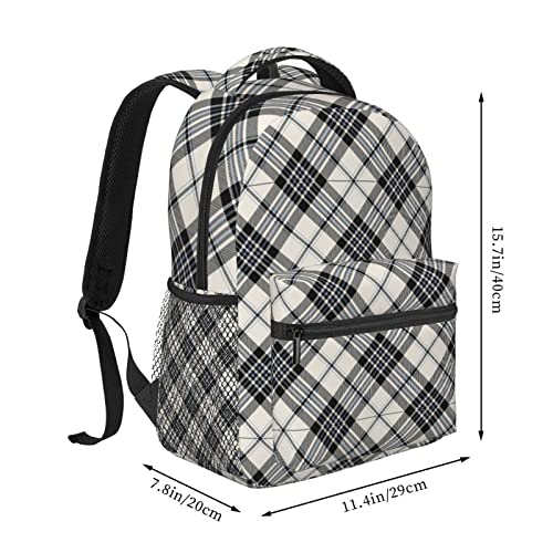 KIDZOY Black Blue Argyle Tartan Plaid Teens Laptop Backpack Cartoon Unisex Student School Bookbag Casual College Daypack For Boys Girls Travel Hiking Camping