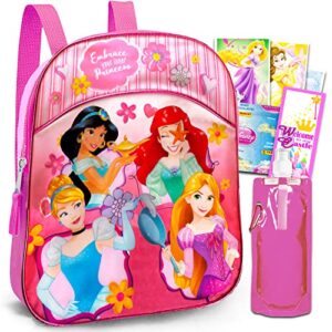Disney Princess MINI Backpack for Girls ~ 4 Pc Preschool Supplies Bundle with Disney Princess 10" Mini Backpack for Kids, Toddlers, 16oz Pink Water Pouch, Stickers and More