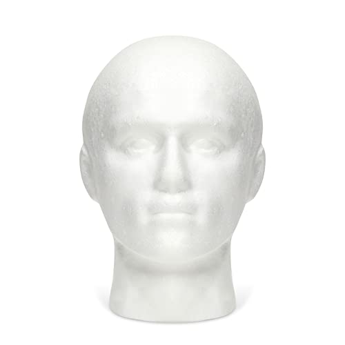 Juvale Male Head Form, Foam Mannequin Display for Hats, Wigs, Mask, Cap, White (9 x 11 In)