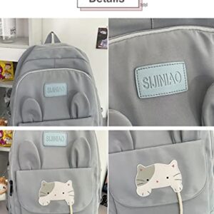 Kawaii Backpack Japanese Cute Cat School Backpack with Plushies Aesthetic Backpack for Teen Girls Back to School Supplies (Pink)