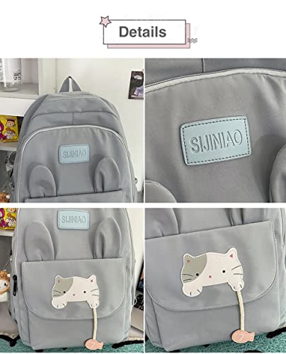 Kawaii Backpack Japanese Cute Cat School Backpack with Plushies Aesthetic Backpack for Teen Girls Back to School Supplies (Pink)