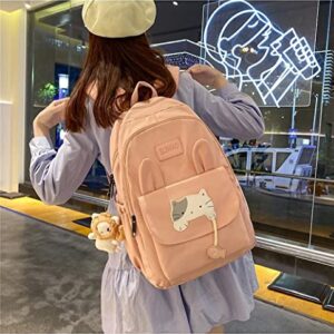 Kawaii Backpack Japanese Cute Cat School Backpack with Plushies Aesthetic Backpack for Teen Girls Back to School Supplies (Pink)