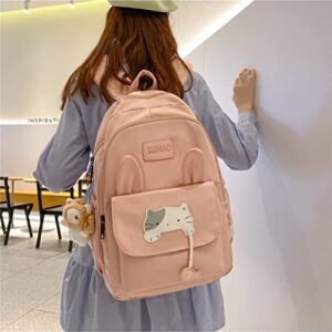 Kawaii Backpack Japanese Cute Cat School Backpack with Plushies Aesthetic Backpack for Teen Girls Back to School Supplies (Pink)