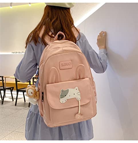 Kawaii Backpack Japanese Cute Cat School Backpack with Plushies Aesthetic Backpack for Teen Girls Back to School Supplies (Pink)