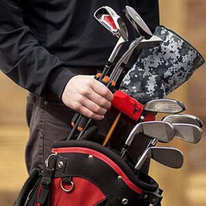 Portable Golf Club Retainer,Golf Rack Storage Organizer,Easy to Carry Club Carrier for Woods, Irons, Wedges, Putters and Hybrid & Utility Clubs (Black-Orange)