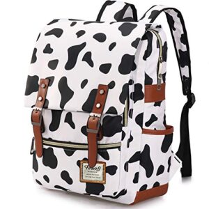 fewofj cow print school bag for girls, 15.6″ laptop backpacks college bookbags casual daypack