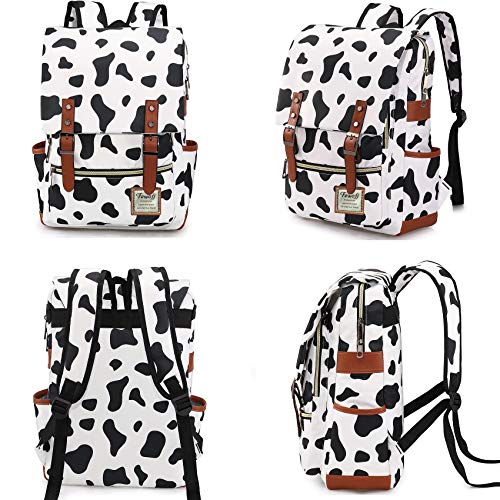 FEWOFJ Cow Print School Bag for Girls, 15.6" Laptop Backpacks College Bookbags Casual Daypack