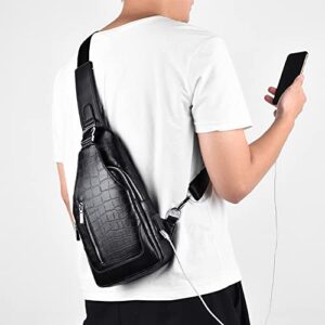 Mens Leather Sling Bag Chest Shoulder Bag,Waterproof Crossbody Chest Bag,Sling Backpack With Usb Charging Port One Shoulder Bag