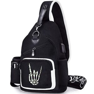 fewofj sling bag for mens boys with usb charger port, small chest pack with side pocket, travel shoulder backpack