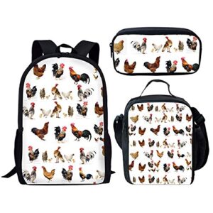 doginthehole chicken print backpack set 3 piece shoulder school book bags for kids boys girls