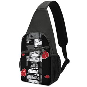 small sling crossbody bag anime printing multifunction chest shoulder bag waterproof hiking travel bag with adjustable strap for women men (black)