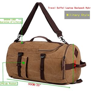 Baosha Canvas Weekender Travel Duffel Backpack Hybrid Hiking Rucksack Laptop Backpack for Outdoor Sports Gym HB-26(Coffee)