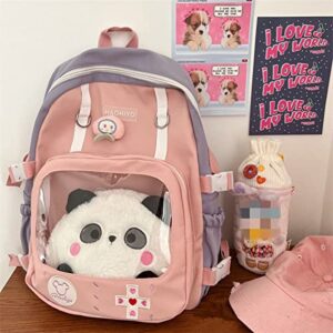 Aoakva Kawaii Backpack Comes with Huge Kawaii Panda Doll and 4 Kawaii Patches Cute for Teen Girl Boy Students (Pink+Purple)