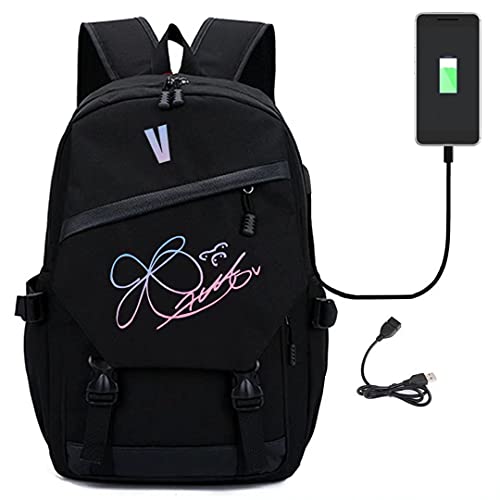 Kpop Love Yourself SUGA Jimin Jungkook V Rap J-Hope Jin Backpack Bag Bookbag College Bag for School with USB Charging Port