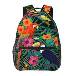school backpack daypack toucan bird parrot tropical plant school bookbag college laptop backpack casual travel bag fashion hiking camping daypack for teens women men