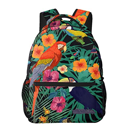 School Backpack Daypack Toucan Bird Parrot Tropical Plant School Bookbag College Laptop Backpack Casual Travel Bag Fashion Hiking Camping Daypack For Teens Women Men