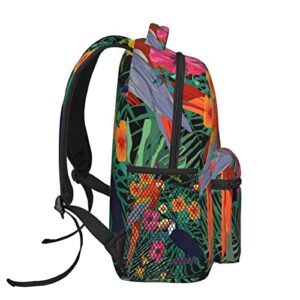 School Backpack Daypack Toucan Bird Parrot Tropical Plant School Bookbag College Laptop Backpack Casual Travel Bag Fashion Hiking Camping Daypack For Teens Women Men