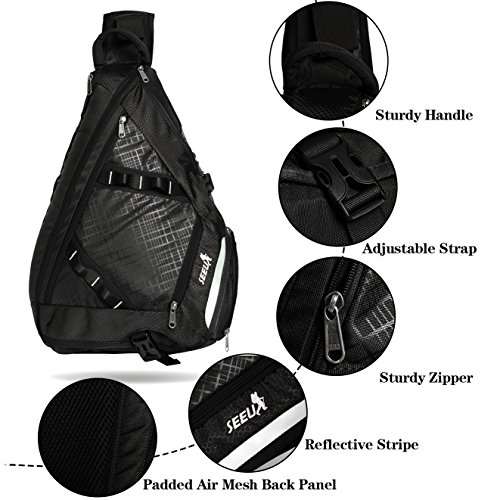 SEEU Large Sling Bag Backpack with Shoe Pocket, 32L Multi-Pocket Gym Bag (Black)