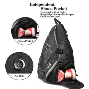 SEEU Large Sling Bag Backpack with Shoe Pocket, 32L Multi-Pocket Gym Bag (Black)