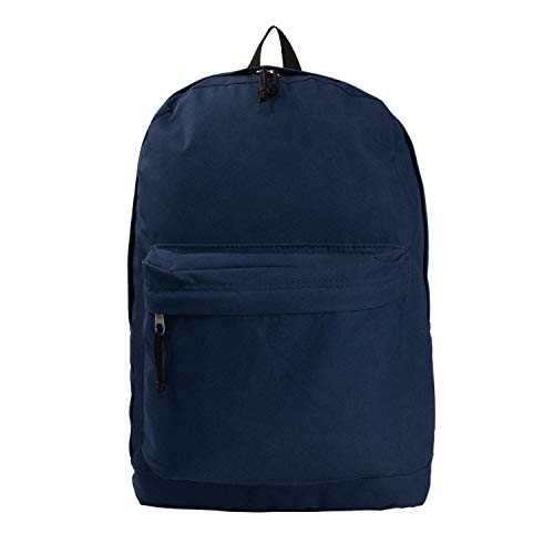 K-Cliffs Basic Backpack Classic Simple School Book Bag Student Daily Daypack 18 Inch Navy 18"x13"x16"