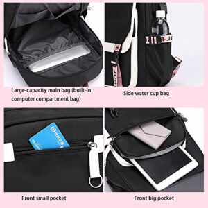 CUSALBOY Kpop Backpack Lisa Rose JISOO Jennie Shouler Bag Messenger Bag Fashion USB Charging Backpack (black 4)