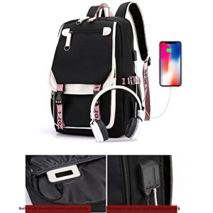 CUSALBOY Kpop Backpack Lisa Rose JISOO Jennie Shouler Bag Messenger Bag Fashion USB Charging Backpack (black 4)