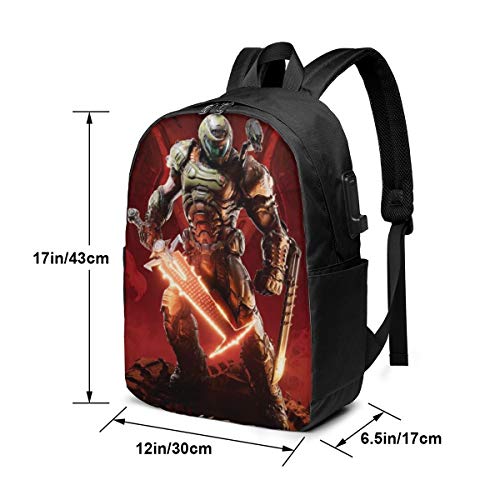 Doom Eternal USB Backpack 17 in Unisex Laptop Backpack Travel,Durable Waterproof with USB Charging Port for School College Students Backpack
