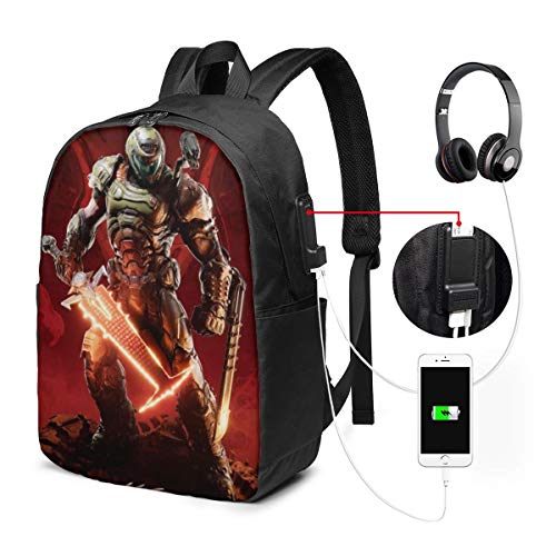 Doom Eternal USB Backpack 17 in Unisex Laptop Backpack Travel,Durable Waterproof with USB Charging Port for School College Students Backpack