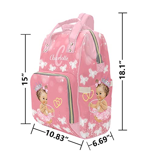 Butterfly Cute Girl Pink Personalized Diaper Bag Backpack Custom with Name Unisex Nursing Large Capacity Mommy Backpack