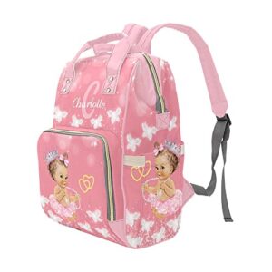 Butterfly Cute Girl Pink Personalized Diaper Bag Backpack Custom with Name Unisex Nursing Large Capacity Mommy Backpack