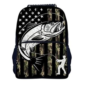 american flag camouflage bass fishing printed school bag funny patterned bookbags for teenage 16 inch shoulder backpack