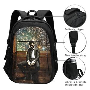 KyleCServaiss Classic Unisex Backpack 17in for Fitness Kid Custom cudi Travel Laptop Schoolbag with USB Charging Port/Earphone Hole for Men and Women School Backpack