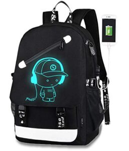 anime luminous backpacks for boys ,lumcissy 15.6” laptop backpack with usb charging port with usb charging port and anti-theft lock,unisex fashion black daypack,travel laptop backpack