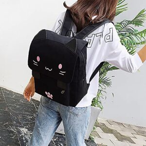 Black/Pink College Preppy Backpack Cute Cat Embroidery Canvas School Backpack Bags for Kids Lightweight Travel Kitty Rucksack