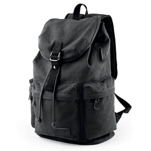 wonhox canvas vintage backpack for men women,waterproof school black laptop backpack,travel bag for college men casual rucksack backpack with usb charging port, large black